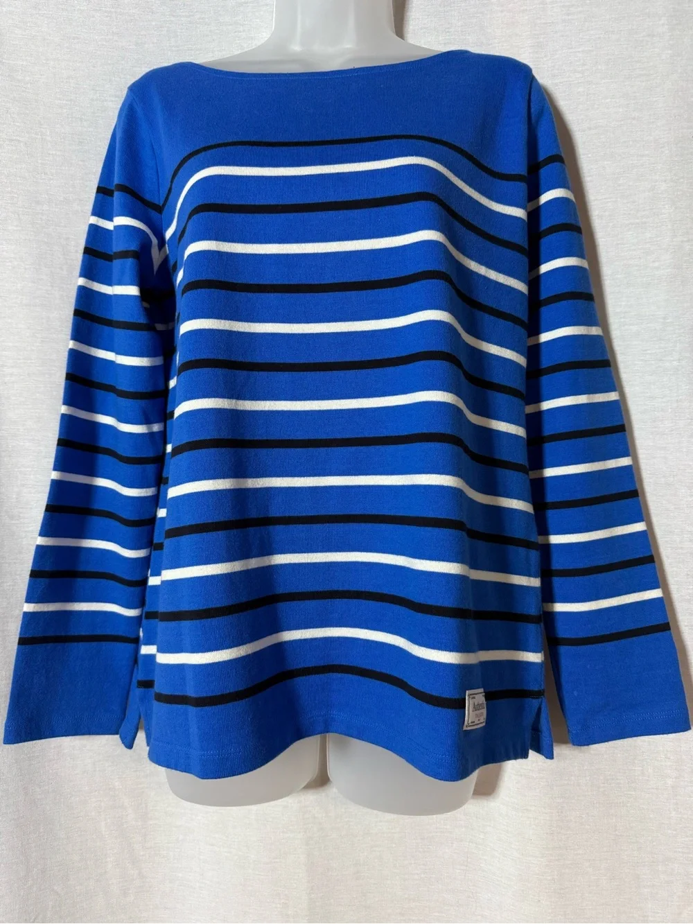 Talbots Royal Blue Striped Boatneck light Sweater Size Small
